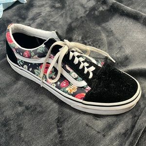 Black and White Floral Vans (White Laces)